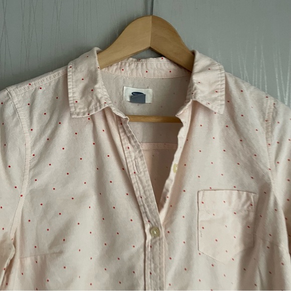 Old Navy Women's Button-Up Shirt Light Pink Red Polka Dot Womens size Small - Picture 3 of 9